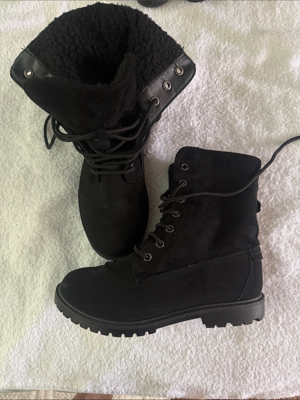 Charlotte Russe Black Lace-Up Lined Combat Boots Size 8